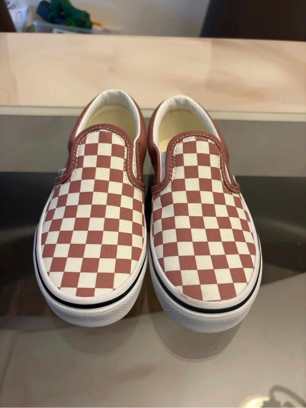 VANS Classic Slip-On Unisex Kids Low Top Canvas Burgundy/White Check US 1